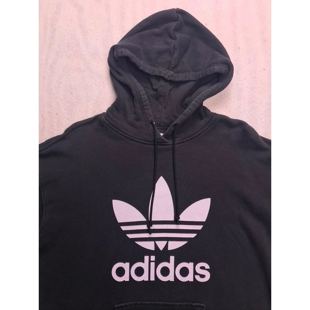 Adidas Origionals Trefoil‎ Hoodie Mens Medium Black Pullover Sweatshirt Logo